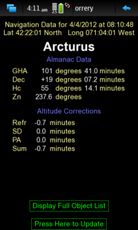 Screenshot of the Celestial Navigation Single Object Page