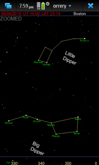 Screenshot of Orrery northern asterisms view
